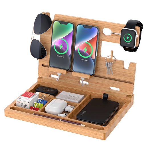 Bamboo Nightstand Charging Station